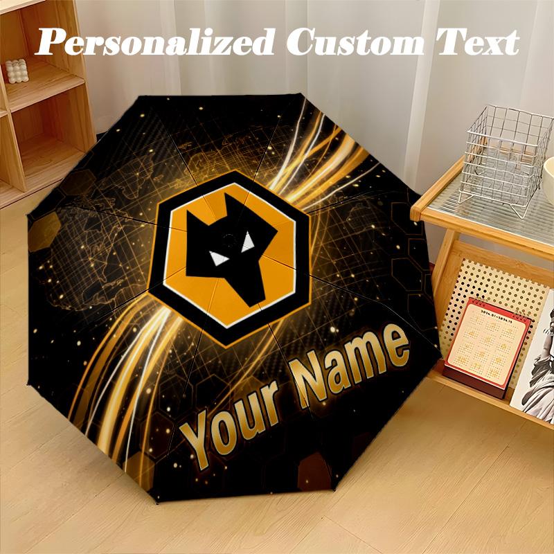 8 Rib Auto Folding Umbrella Wolverhampton Wanderers Football Print Custom Name Text Portable Rain Gear