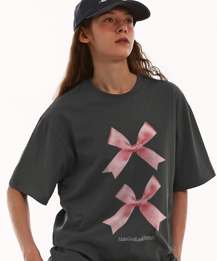 MATCHGLOBE Twice Ribbon Oversized Tee (Dark Gray)