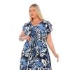 Flounce Sleeves Crew Neck Belted Floral Patterned Long Viscose Dress