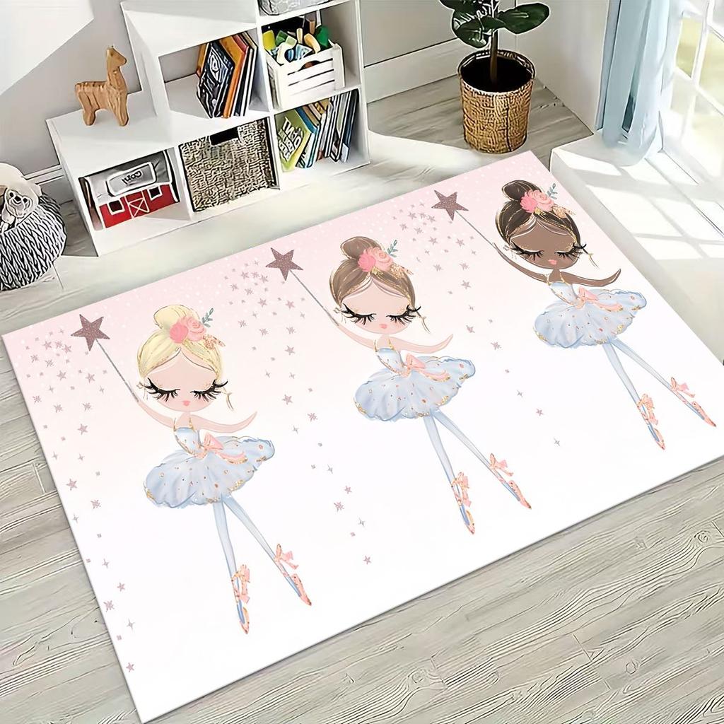 Elegant Ballet Dacing Girl Ballerina Cartoon Rug for Bedroom Living Room Sofa Home Doormat Decor,Large Kids Non-slip Floor Mat