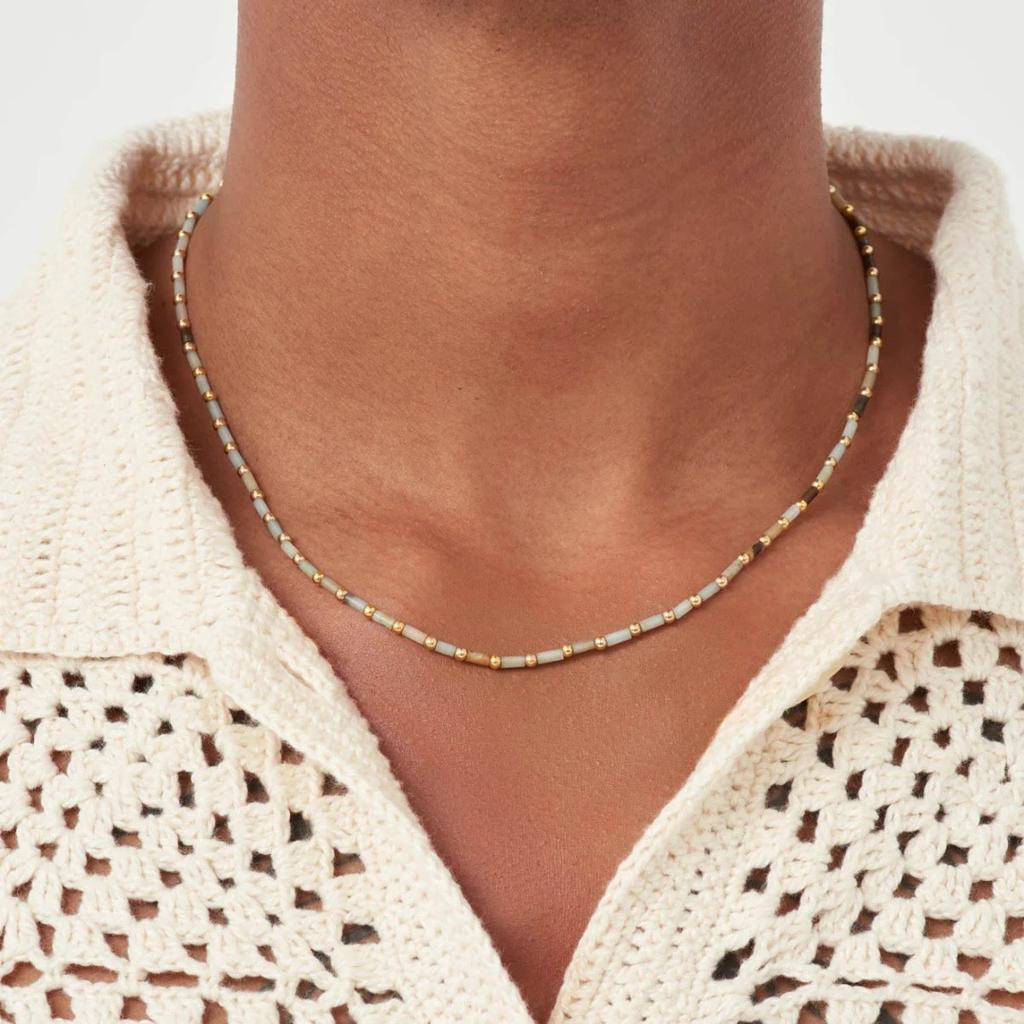 Ein Muss für modebewusstes Pendeln, Hochwertige Metallmessingbeschichtung 18 Karat Echtgold, Jaspisstein Perlen-Schlüsselbein-Kette, Temperament-Halskette.