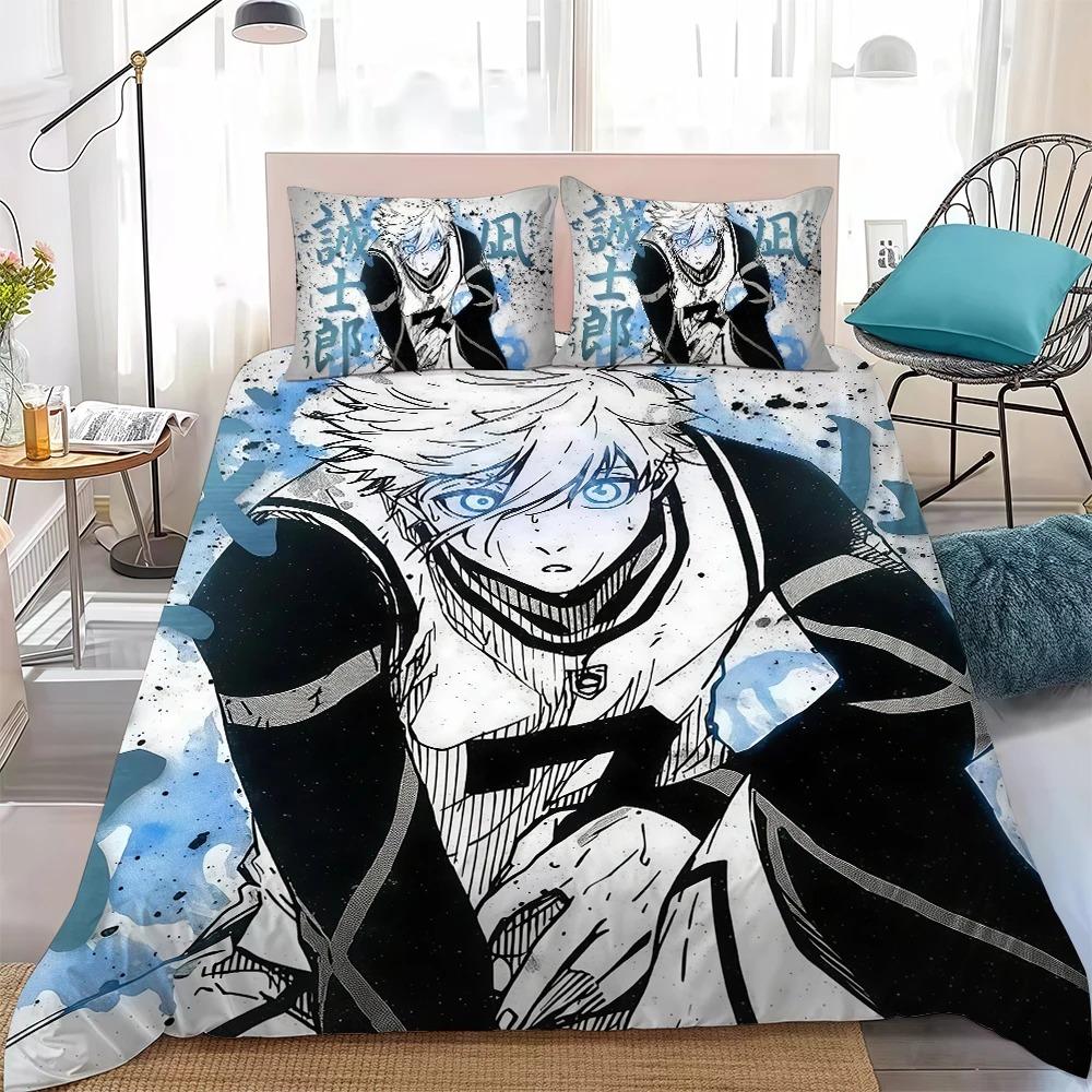 Ensemble de literie B-Blue Lock Dessin Animé Chaud Housse de couette Taie d'oreiller Adulte Garçon Fille Décoration de Chambre Simple Double Grande Cadeau Enfant 140x200cm (2pcs)