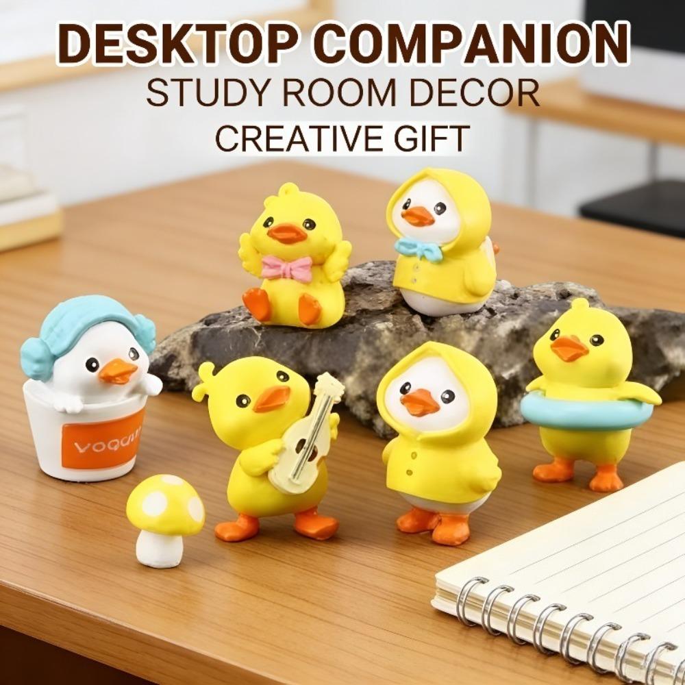 6PCS Mini Yellow Ducklings Figurines with Umbrella Raincoat Design Versatile Decor for Terrarium & Fairy Garden