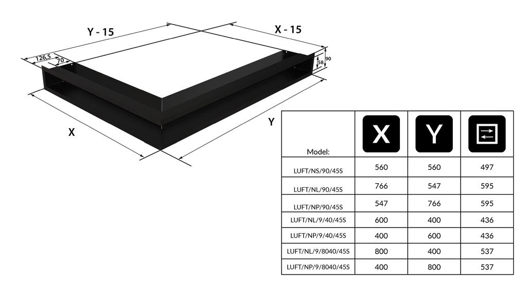 Vent Cover LUFT Corner Right 40x80x9 Polished