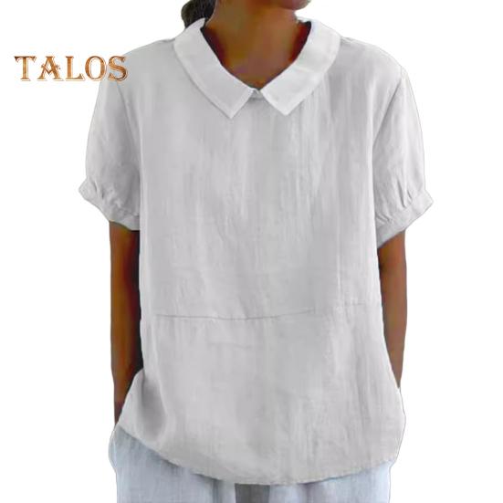 Damen Freizeithemd mit umgeschlagenem Kragen, kurzärmelig, einfarbig, lockere Passform, Sommer-T-Shirt für den Alltag