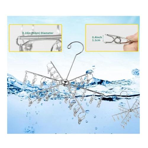 Tazive Folding Clothes Drying Hanger, 24 Clothes Hangers, Stainless Steel Clothes Drying Hanger, Rust-Resistant, Fits Socks, Underwear, Towels, Bras,