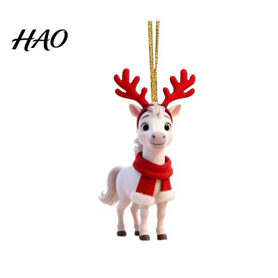 Unique Christmas Ornaments Pony Ornament 2D Acrylic Hanging Decor for Car Premium And Tree Cute Horse Design Holiday Gift Kids Theme