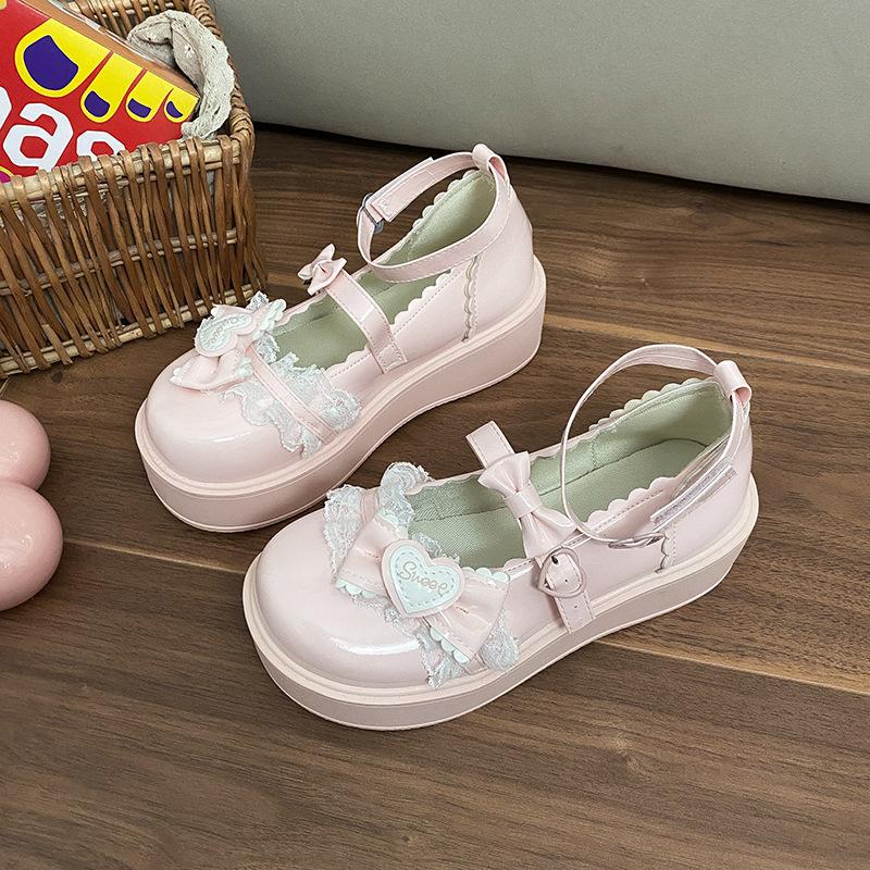 College Style Jk Platform Bow Shoes Women's Single Shoes Sweet Loli 2025 New Platform Heightening Lolita Women's Shoes