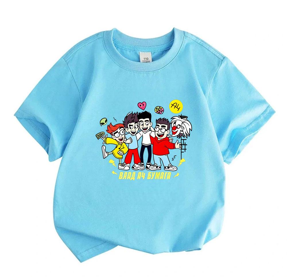 Kids Boys Girls Casual Short Sleeve O-Neck 100% Cotton T-Shirt Cute Cartoon Friends Group Print Soft Breathable Summer Tops for Children Daily Wear Bi