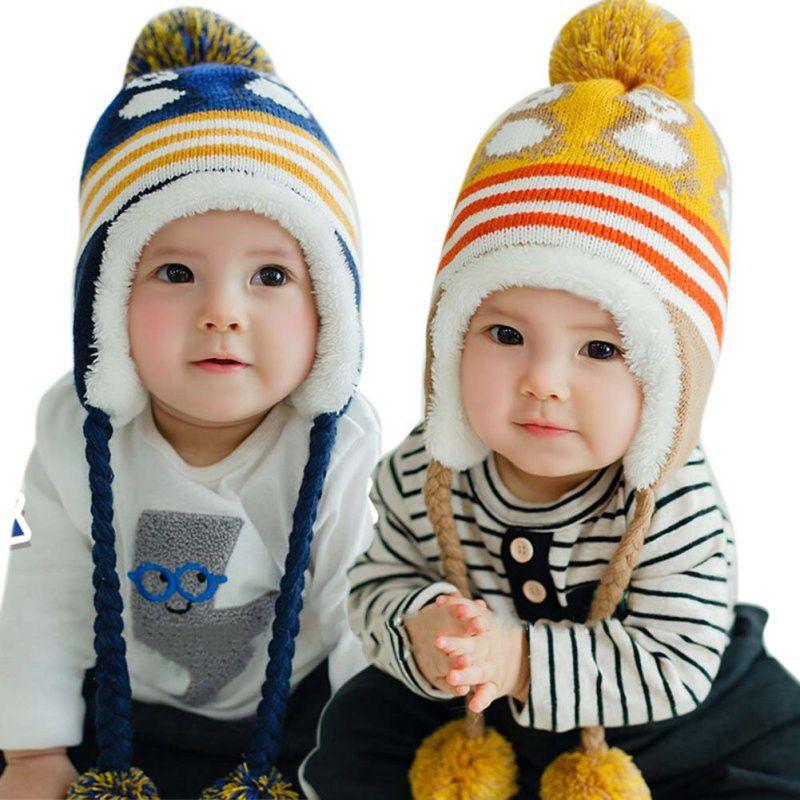 Cute Baby Toddler Girls Boys Penguin Fur Ball Knitted Winter Warm Cap With Elegant Design