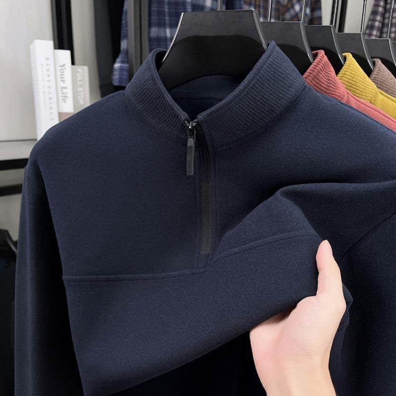 Men S Casual Thick Fleece Stand Collar Long Sleeve Pullover Sweatshirt