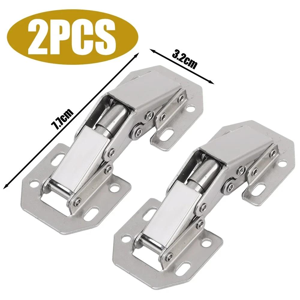 12-2PCS Stainless Steel Cabinet Hinges 90 Degree No-Drilling Hole Cupboard Door Soft Close Hinges Furniture Hardware Accessories