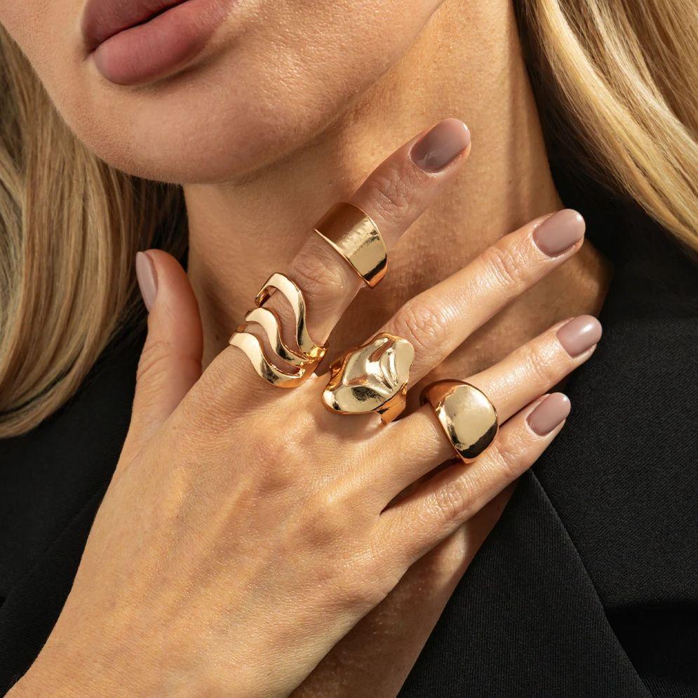 Ingemark 4 Colors Trendy Simple Resin Acrylic Geometric Finger Rings for Women Vintage Smooth Knuckle Ring Aesthetic New Jewelry