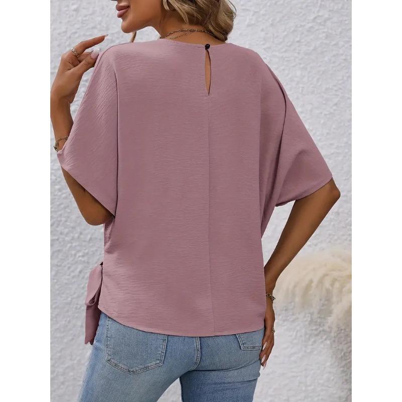 Fashion Round-neck Batwing Sleeve Blazer with Bow Tie At The Hem Shirts