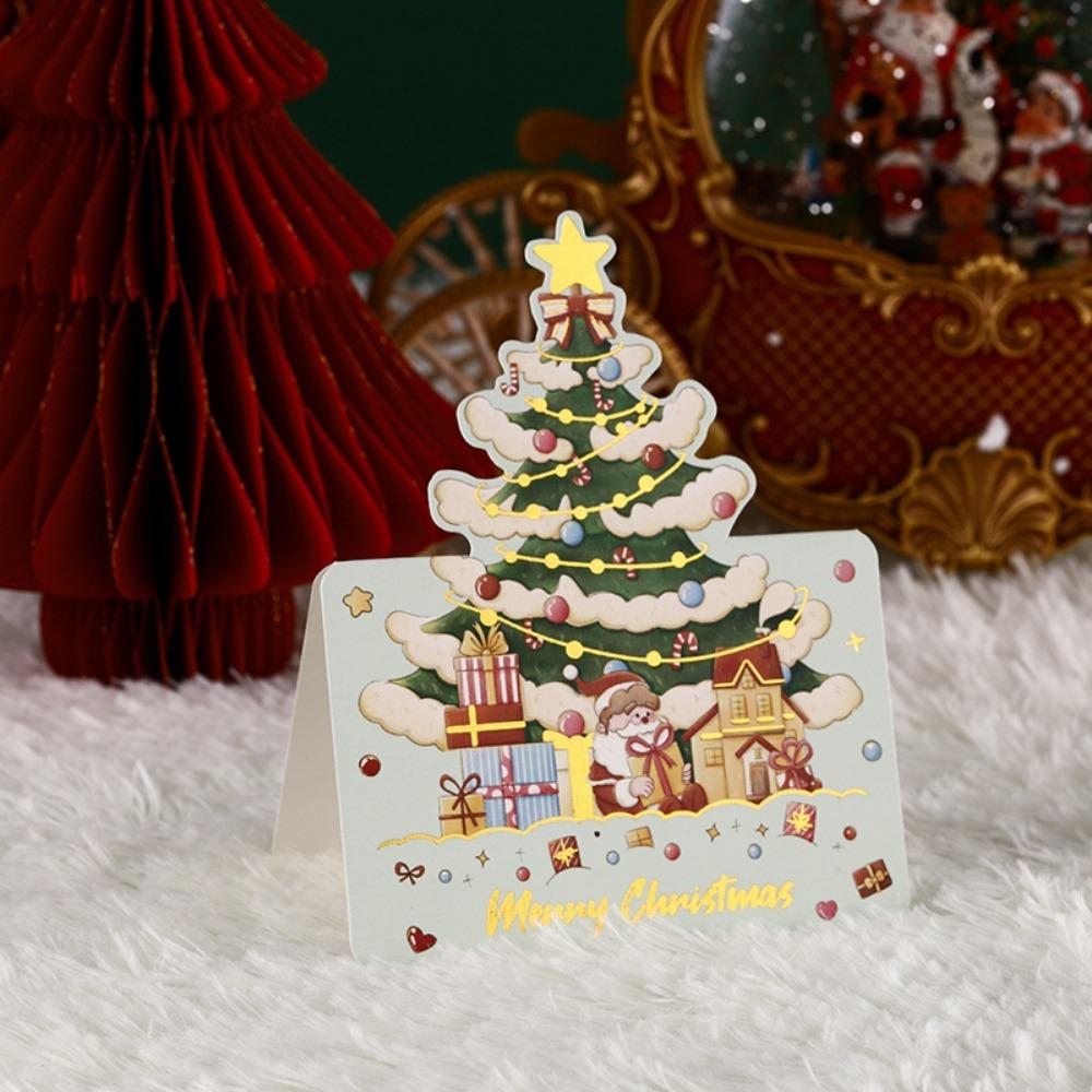1-12Pcs Christmas Greeting Cards Cartoon Santa Claus Snowman Folding Postcard Christmas Birthday New Year Gifts Wrap Supplies