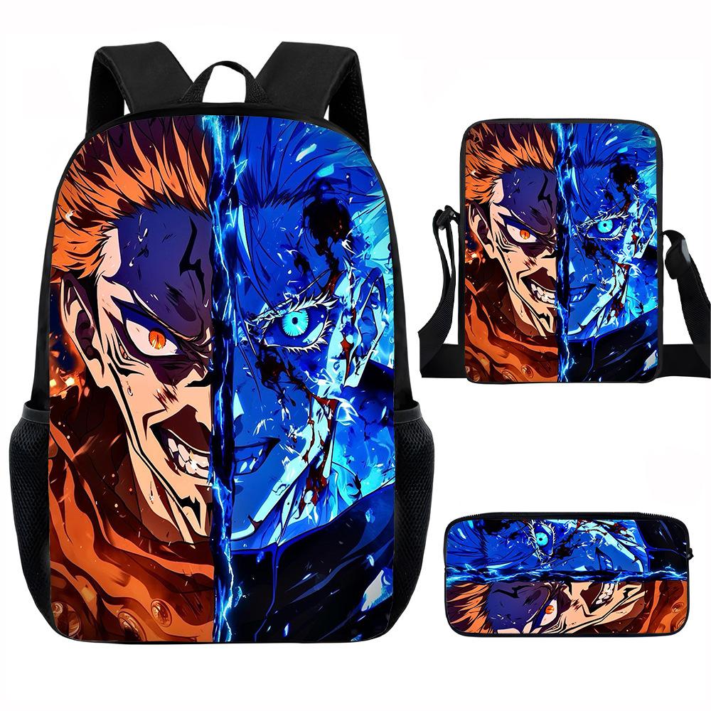 J-Jujutsu Kaisen 3pcs Set Backpack 40cm/15.7inch School Bags Shoulder Bag Pencil Case Computer Book Bag for Boys Girls Best Gift