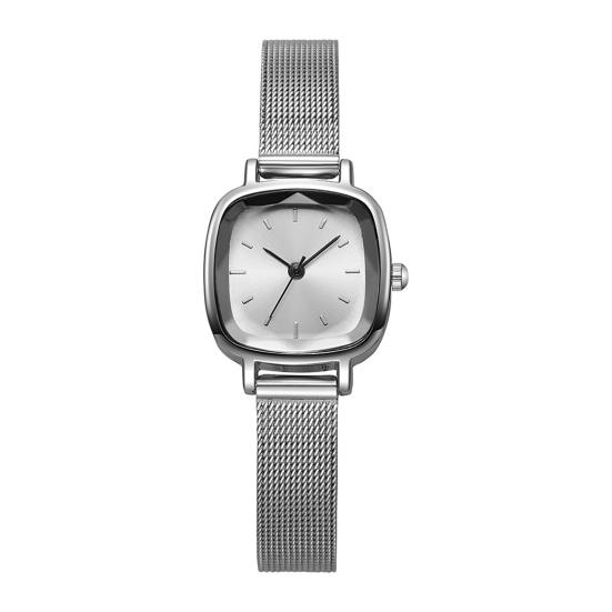 

Unisex Quartz Watch Minimalist Square Dial Watch Retro Mesh Band Wristwatch for Men Women Work School білий