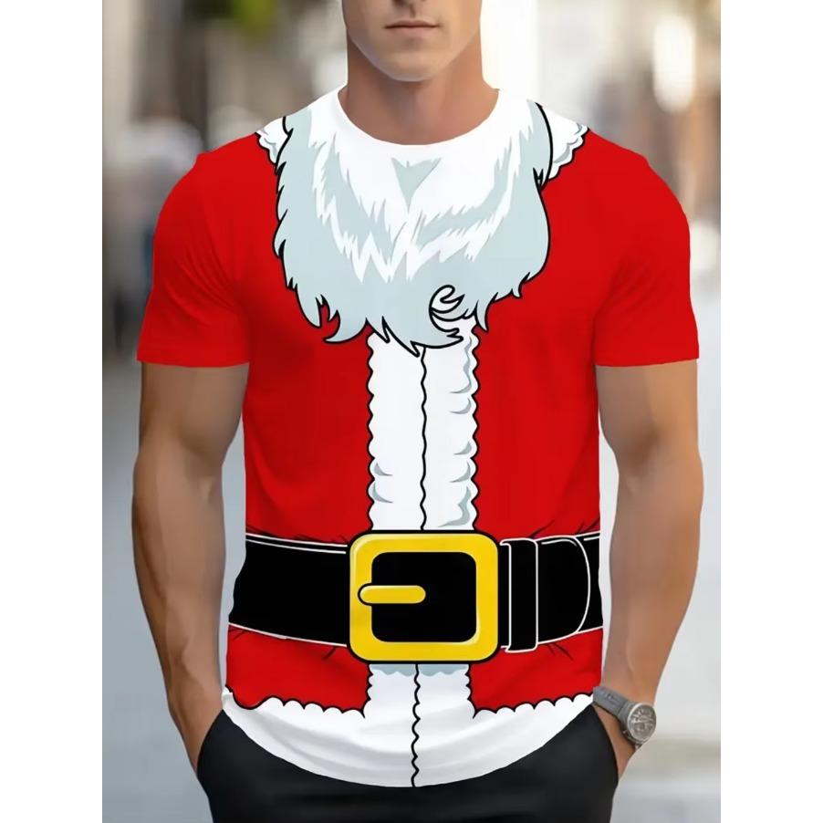 Funny Men's T-Shirts Santa Claus Christmas Oversized Short Sleeve with Snowflakes Print Red Casual O-Neck Outfit Men Clothing