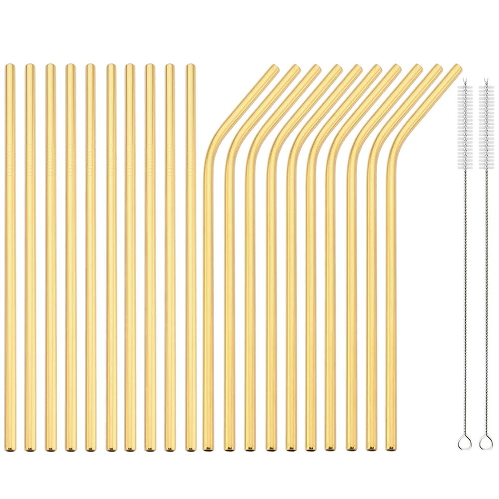 20Pcs Colorful Reusable Metal Straws Set with Cleaner Brush Stainless Steel Drinking Straw Milk Drinkware Bar Party Accessory