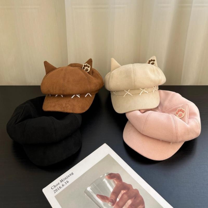 Sweet Bow Design Cute Cat Ear Berets Cap Spring And Autumn Travel Versatile Painter Hats For Woman
