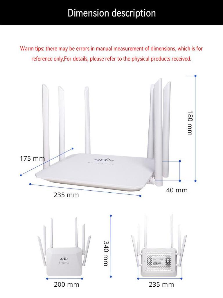 4G LTE Wireless Wi-Fi Home/Office Router with SIM Card and 3 Network Ports