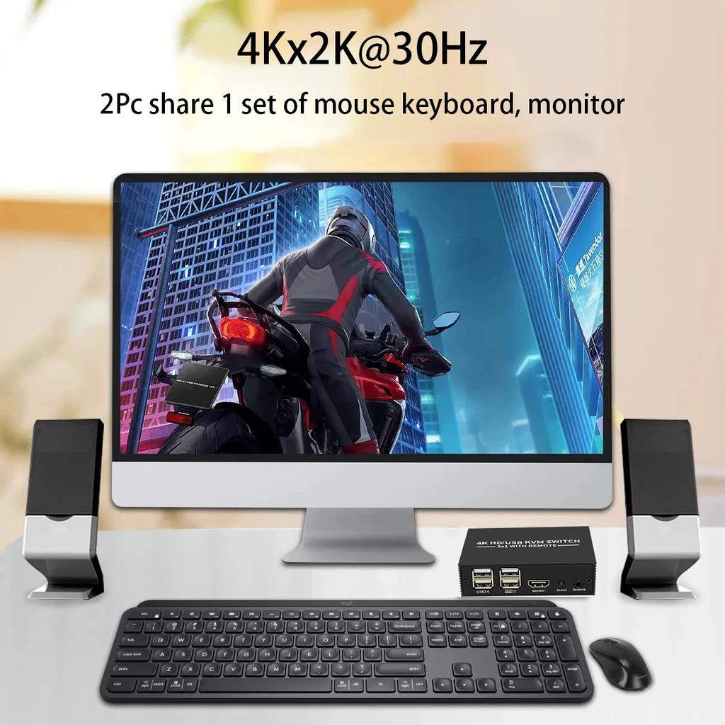 2 Port HDTV KVM Switch 2x1 4K HDMI USB Switch Selector 2 In 1 Out with Desktop Controller Sharing Monitor USB 2.0 Mouse Keyboard