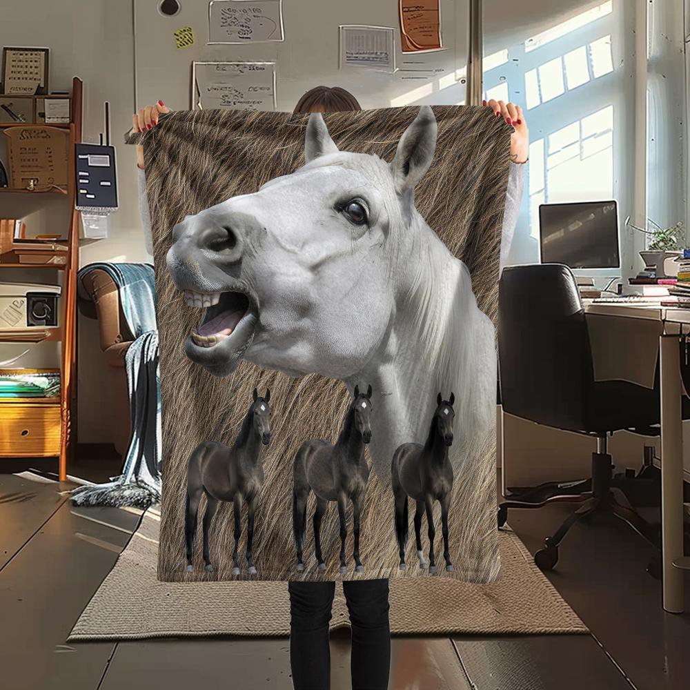 1Pc Horse Alpaca Print Flannel Blanket, High quality Comfortable for All Seasons, Home Decor, Warmth and Comfort, Perfect for Gifts