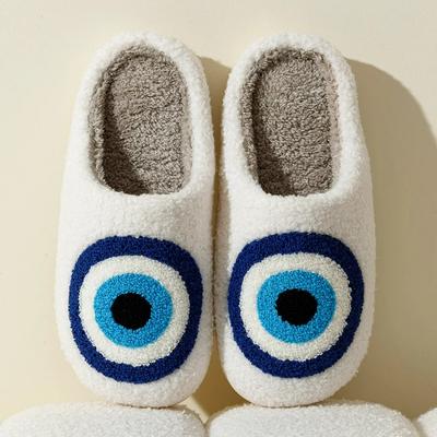 Chinelos bordados azuis Evil Eyes de alta qualidade para mulheres e homens, chinelos com padrão da moda, sapatos quentes para casa, sapatos para casa Devil's Eyes