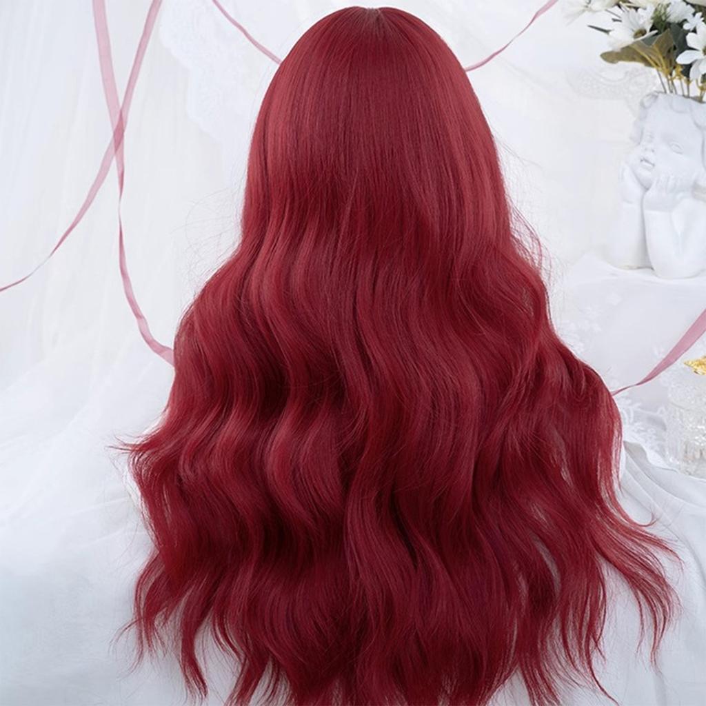 Jk Style Lolita Full Wig with Bangs Mera Red Water Wave Synthetic Fiber for Cosplay Costume
