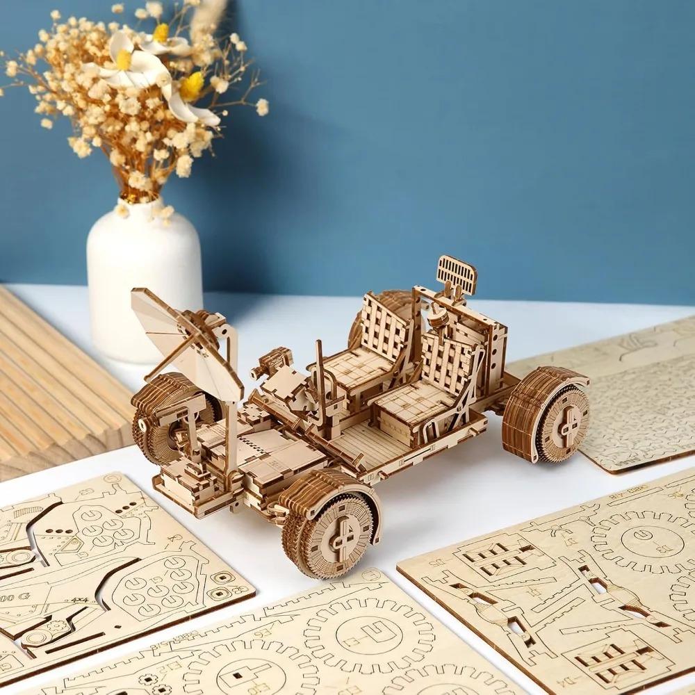 3D Wooden Puzzle for Adults Lunar Rover Wooden Model Building Set Mechanical Lunar Terrain Vehicle Construction Craft DIY Gift