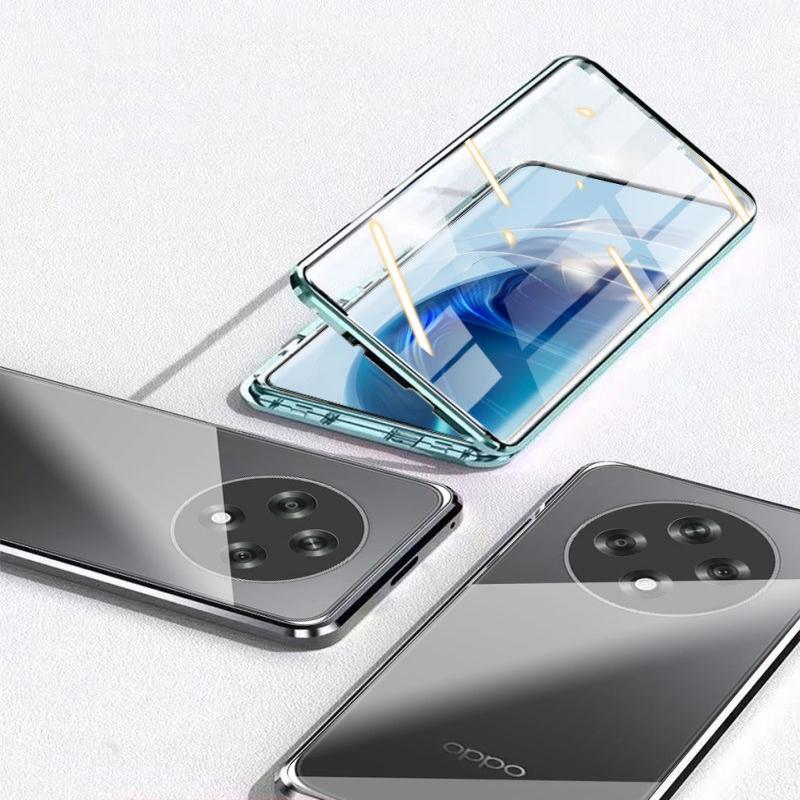 360 Full Case For Oppo Reno 12F 5G Case Double Sided Magnetic Adsorption Metal Tempering Glass Protection Cover For Reno12 FS