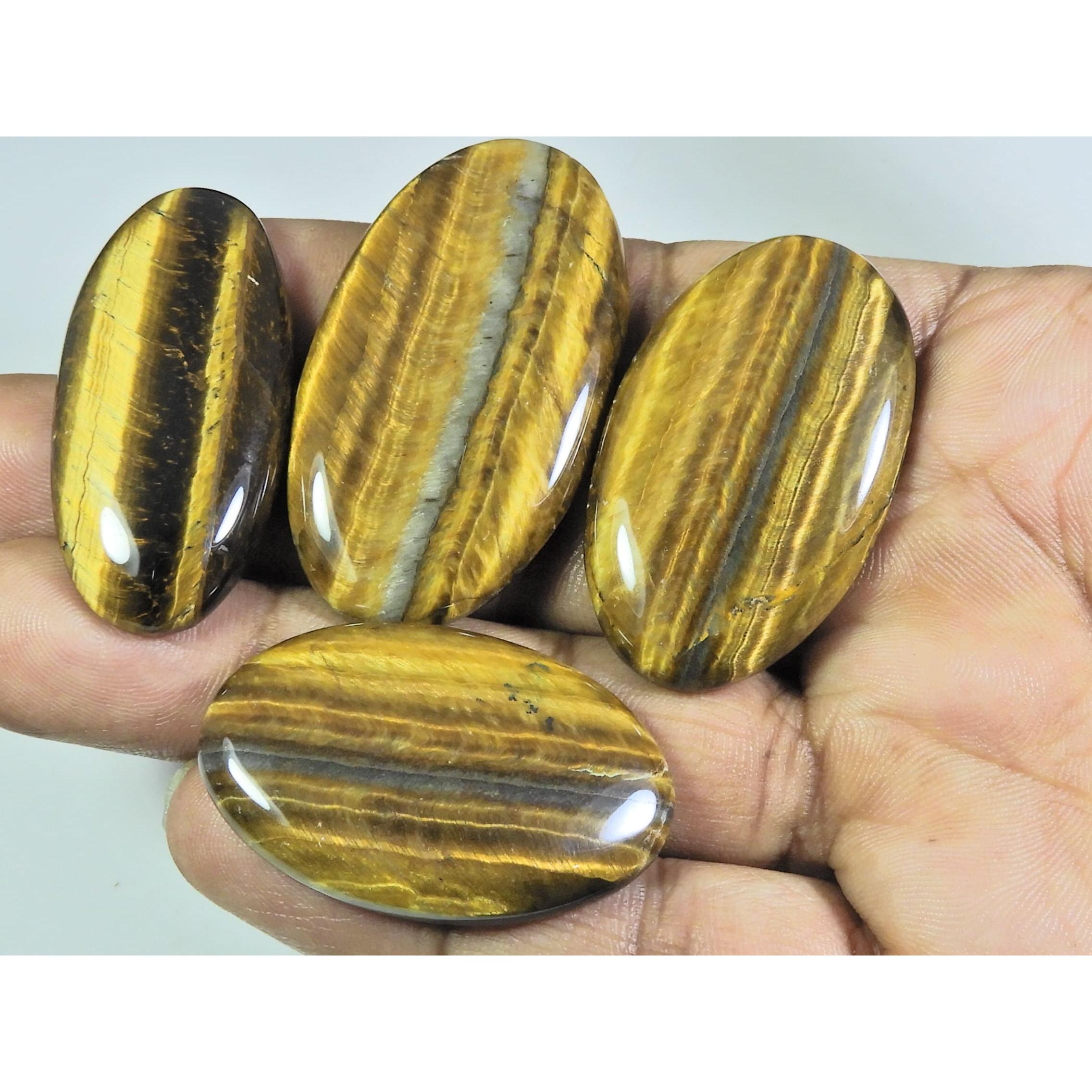 

14X38-26X48MM Natural Brown Tiger eye Oval Cabochon Loose Gemstone 4Pcs Lot A-187