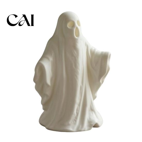 Halloween Party Supplies 3D Printed Ghost Statue Ornament, Funny Figurine, Minimalist Pleated Spooky Home Accents Cloak Sculpture for Tabletop