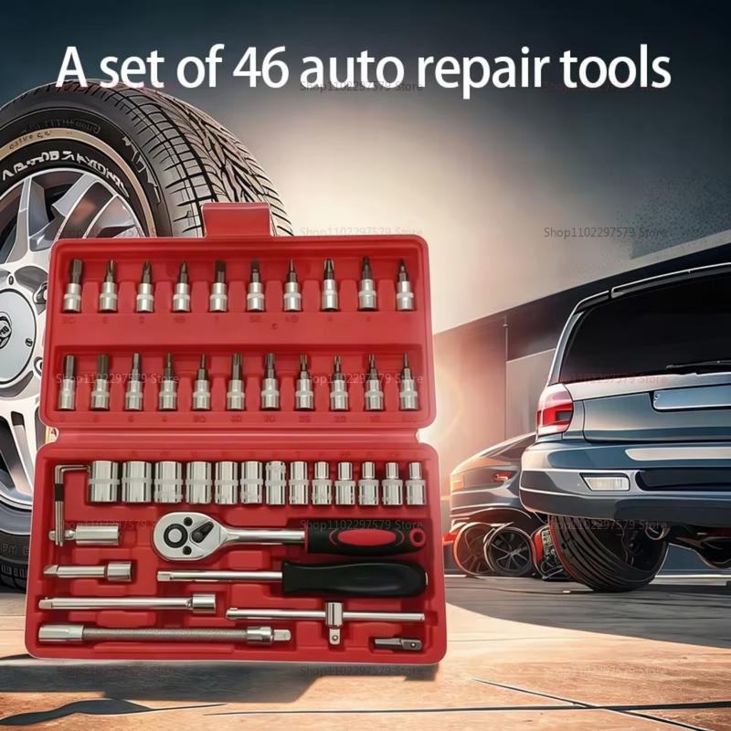 46pcs Car Repair Tool Kit 1/4-Inch Socket Set Ratchet Wrench Auto Mechanic Tools for Vehicle Maintenance and DIY Auto Repair