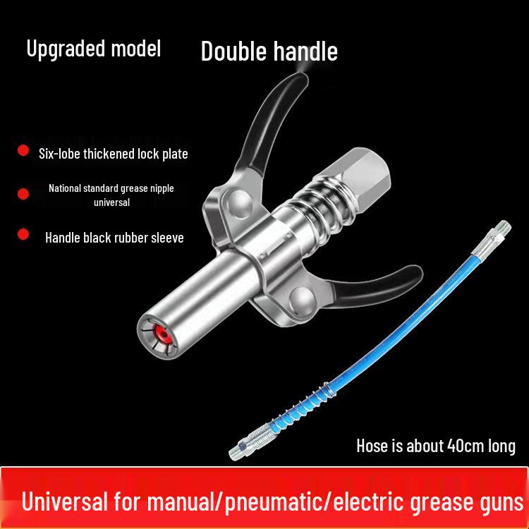 Self-Locking Grease Gun Nozzle with Double-Handle for High-Pressure Greasing