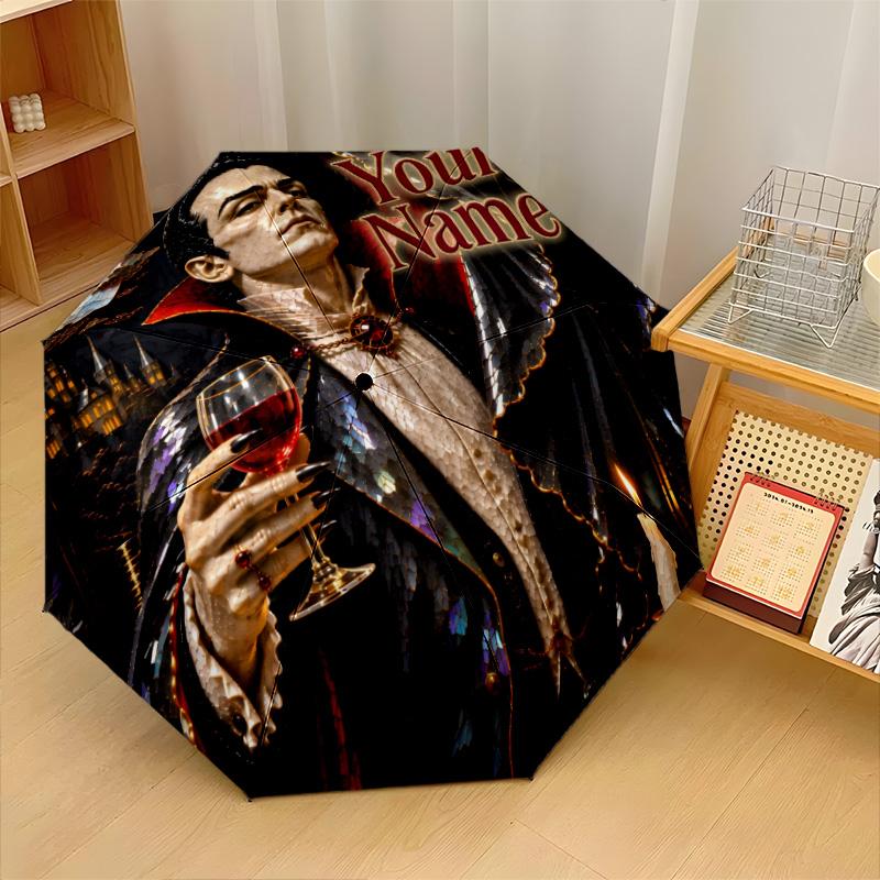 Custom Text Automatic 8 Bone Umbrella, Portable Sun Rain Protection UmbrellaDracula