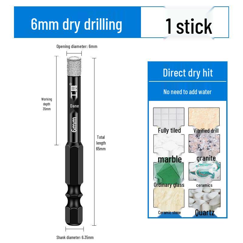 

Сухое сверло с шестигранным хвостовиком 6 мм для стекла, сланца и мрамора