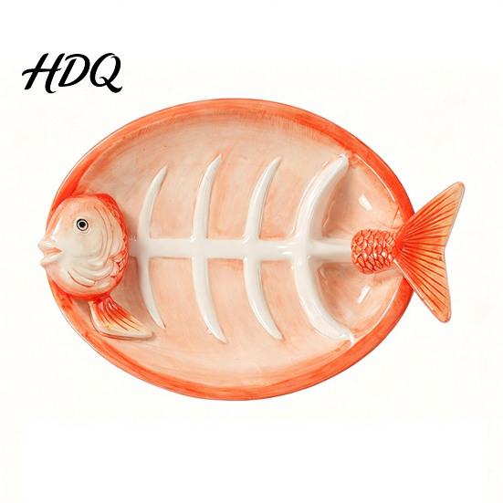 Three-dimensional Fish Plate Shaped Ceramic Dumpling Plate Sushi Serving Tray with High-temperature