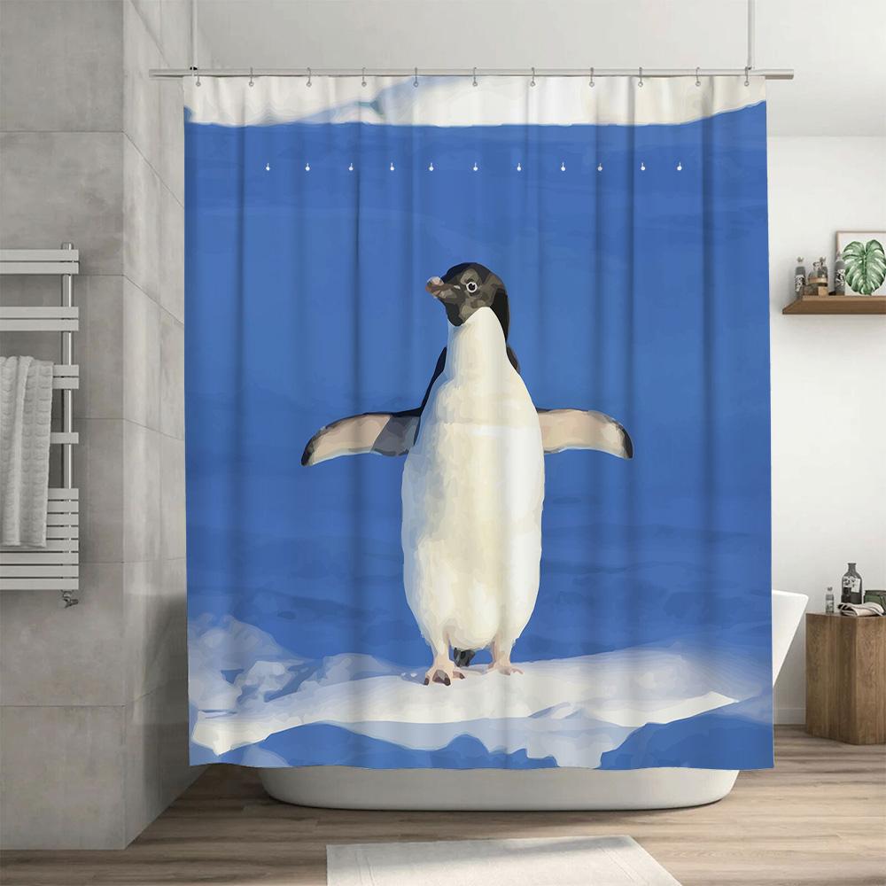 Blue Penguin Print Shower Curtain Waterproof Home Decor Bathroom Decoration