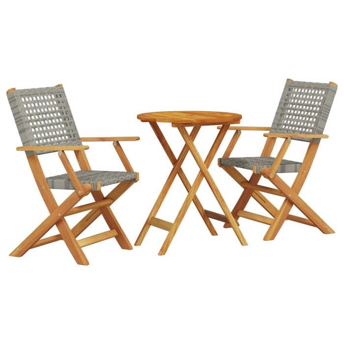 VidaXL 3-piece Bistro Set Grey Braided Resin and Solid Wood, Garden Bistro Set, Balcony Set, 3281791