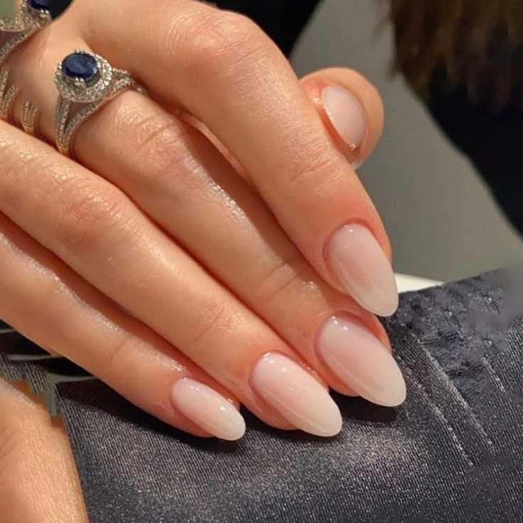 24Pcs French Tip Almond Press On Nails Solid Gradient Full Cover Acrylic False Nails Wearable Manicure Nail Art