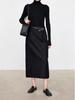 Skin-Friendly High-Waist Wool Midi Skirt with Slit - Minimalist Mid-Length Design