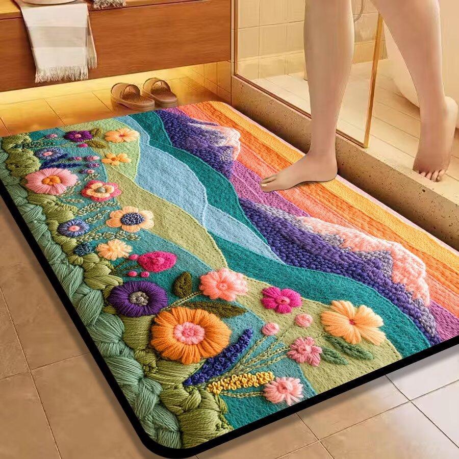 WTEMPO Home Entrance Door Mat 3D Rainbow Flower Carpet Bathroom Toilet Non Slip Foot Mat
