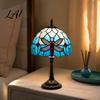 Stained Glass Table Lamp Tiffany Dragonfly Lamp Vintage Blue Bedside Night Light Artistic Home Decor Light Decorative Atmosphere for Bedroom Living