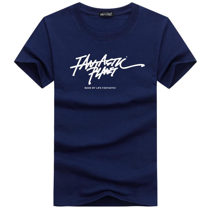 

2018 Мужская футболка в корейском стиле с коротким рукавом и круглым вырезом - летний тренд 3XL темно-синий