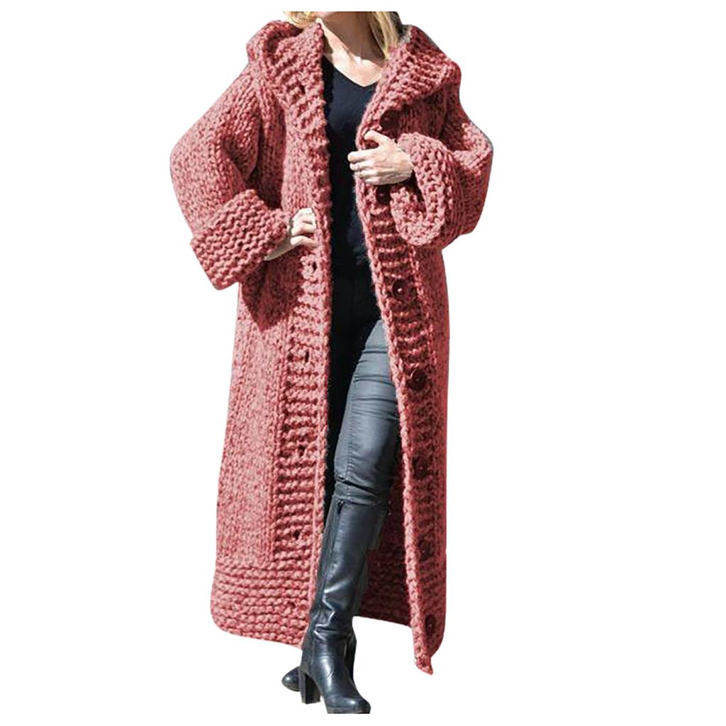 Women Casual Solid Knit Button Plus Size Long Sleeve Sweater Long Cardigan Coat
