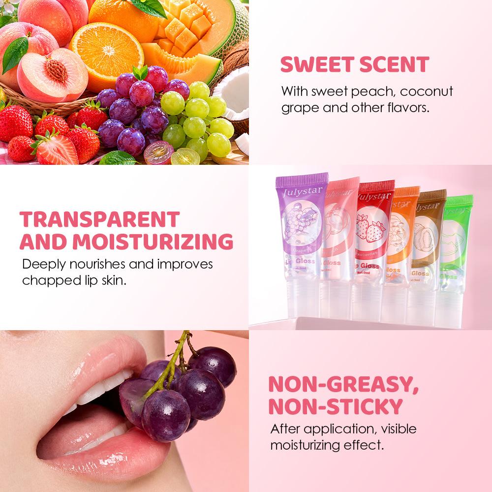 Julystar Clear Fruit Lip Gloss Oil, High Shine Mirror Dewy Lip Glow Balm, Long Lasting Hydration Moisturizing Non-Sticky Plumping Lip Stain Makeup