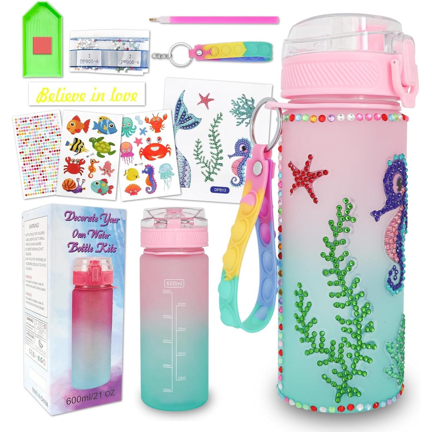 

1 Set Decorate Your Own Water Bottle Kits, Mermaid Unicorn Themed Diamond Painting Cup, Fun Arts And Crafts Gifts Toys For Present 601-700ml