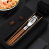 4PCS/Set Wooden Handle Portable Tableware Set with Box Fork Spoon and Chopsticks Set  Travel