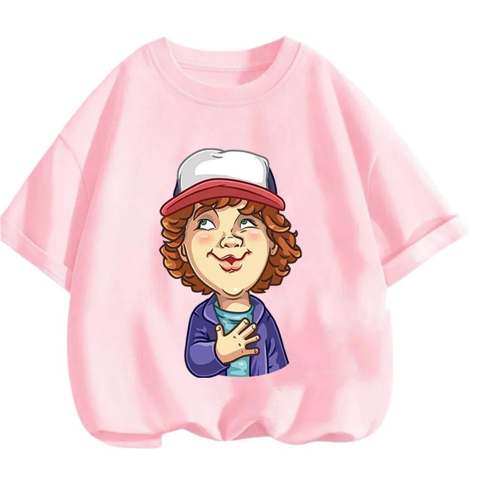 Summer Casual Crew Neck T Shirt Kawaii Cartoon Design Children Stranger Things Short Sleeve Tops Boys Girls